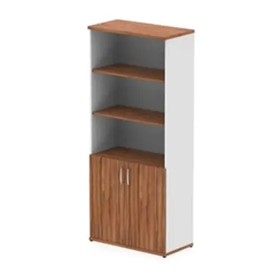 Impulse 2000mm Open Shelves Cupboard Walnut/White with Walnut Doors