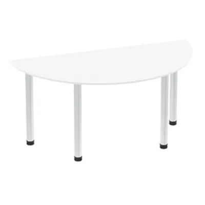 Impulse 1600mm Semi-Circle Table White Top Brushed Aluminium Post Leg