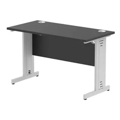 Impulse 1200x600mm Straight Desk Black Top Silver Cable Managed Leg