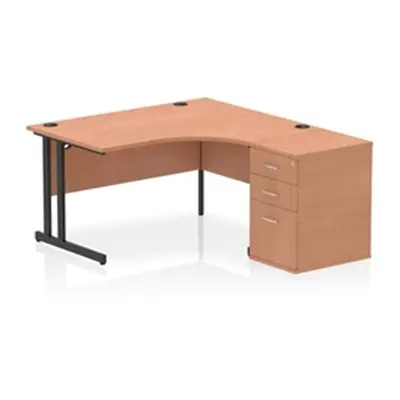 Impulse 1400 RH Crescent Desk Cantilever Beech/Black 600 Desk High Ped