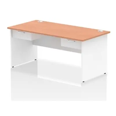 Impulse 1600x800 Desk Beech/White Panel End 2x1 Drawer Fixed Ped