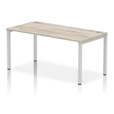 Impulse Bench Single Row 1600 Silver Frame Office Bench Desk Grey Oak