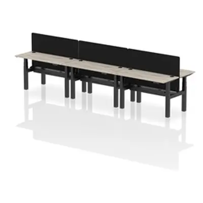 Air B2B 1400x600mm Adjustable 6P Bench Desk CP Grey Oak/Black + Screen