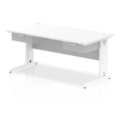 Impulse 1600x800 Desk White/White Cable Managed 2x1 Drawer Fixed Ped