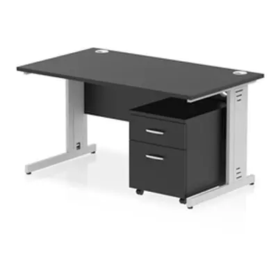 Impulse 1400x800 Desk Black/Silver Cable Managed Leg 2 Dr Mobile Ped