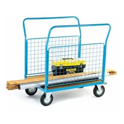 2 Mesh Sides Platform Truck; 1300 x 700 x 1050; 500kg; Blue/Veneer