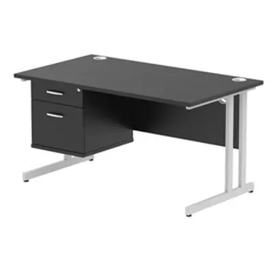 Impulse 1400x800 Desk Black/Silver Cantilever Leg 1x2 Drawer Fixed Ped