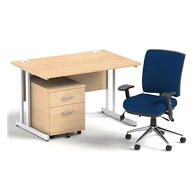 Impulse 1200 Desk Maple/White Cantilever 2 Dr Mobile Ped Blue Chair