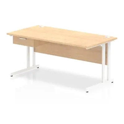 Impulse 1600x800 Desk Maple/White Cantilever Leg 1x1 Drawer Fixed Ped