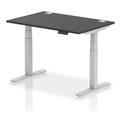 Air 1200x800mm Height Adjustable Desk Black Top Cable Ports Silver Leg