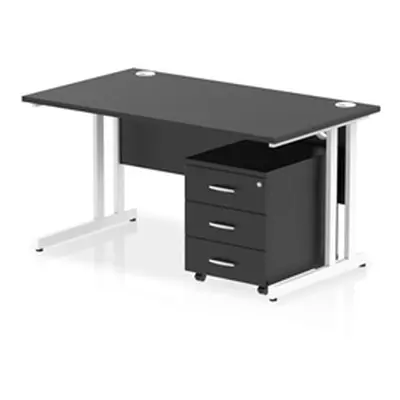 Impulse 1400x800 Desk Black/White Cantilever Leg 3 Drawer Mobile Ped