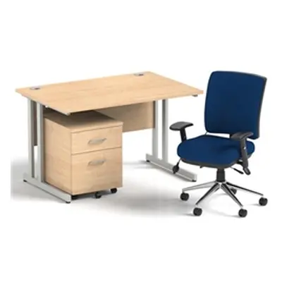 Impulse 1200 Desk Maple/Silver Cantilever 2 Dr Mobile Ped Blue Chair