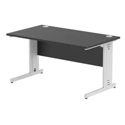 Impulse 1400x800mm Straight Desk Black Top Silver Cable Managed Leg