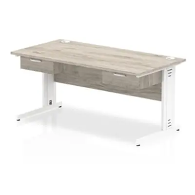 Impulse 1600x800 Desk Grey Oak/White Cable Managed 2x1 Dr Fixed Peds