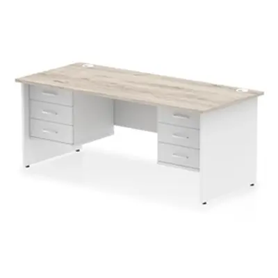 Impulse 1800x800 Desk Grey Oak/White Panel End 2x3 Drawer Fixed Ped