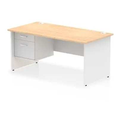 Impulse 1600x800 Desk Maple/White Panel End Leg 1x2 Drawer Fixed Ped