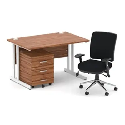 Impulse 1200 Desk Walnut/White Cantilever 3 Dr Mobile Ped Black Chair