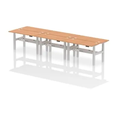 Air B2B 1400x600mm Height Adjustable 6P Bench Desk CP Oak/Silver