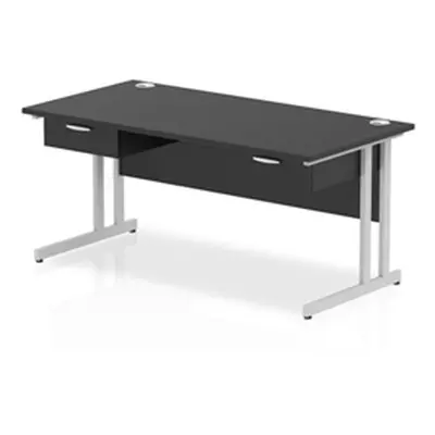 Impulse 1600x800 Desk Black/Silver Cantilever Leg 2x1 Drawer Fixed Ped