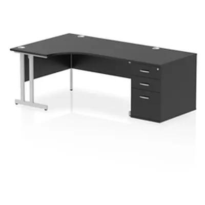 Impulse 1600 LH Crescent Desk Black/Silver Cantilever 800 Desk Hi Ped