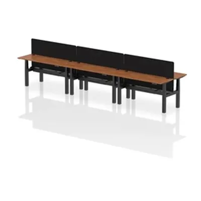 Air B2B 1600x600mm Adjustable 6P Bench Desk CP Walnut/Black + Screen