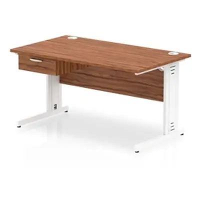 Impulse 1400x800 Desk Walnut/White Cable Managed Leg 1 Dr Fixed Ped