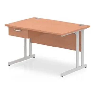 Impulse 1200x800 Desk Beech/Silver Cantilever Leg 1x1 Drawer Fixed Ped