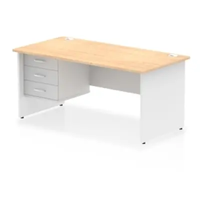 Impulse 1600x800 Desk Maple/White Panel End Leg 1x3 Drawer Fixed Ped