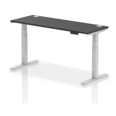 Air 1600x600mm Height Adjustable Desk Black Top Cable Ports Silver Leg