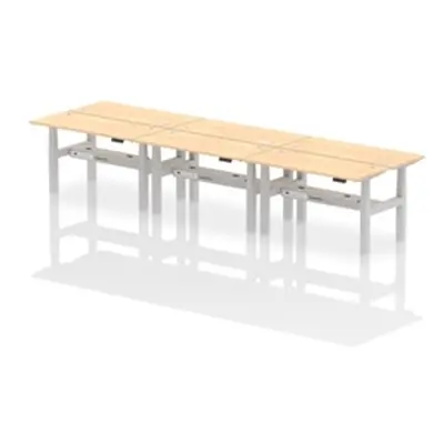 Air B2B 1400x600mm Height Adjustable 6P Bench Desk CP Maple/Silver