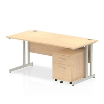 Impulse 1600x800mm Desk Maple Top Silver Cantilever Leg+ Mobile Ped