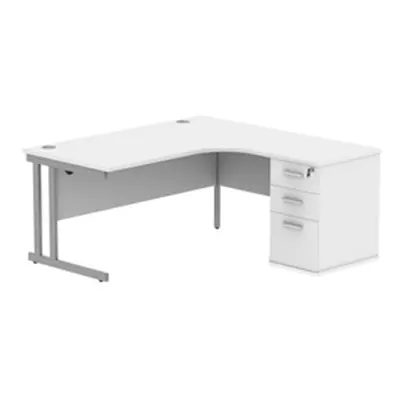 Double Upright RH Radial Desk + Desk High Ped 1600X1200 White/Silver