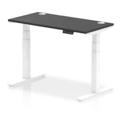 Air 1200x600mm Height Adjustable Desk Black Top Cable Ports White Leg