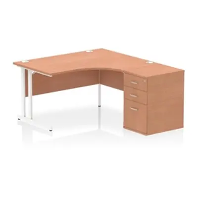 Impulse 1400 RH Crescent Desk Cantilever Beech/White 600 Desk High Ped