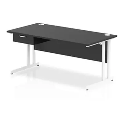 Impulse 1600x800 Desk Black/White Cantilever Leg 1x1 Drawer Fixed Ped