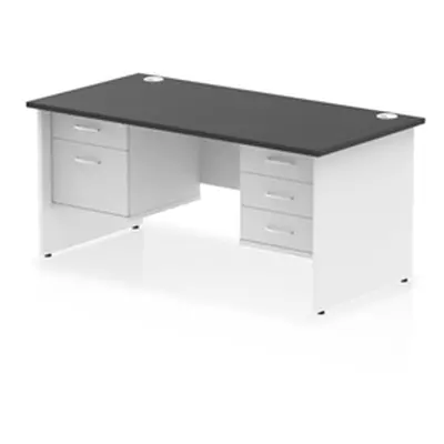 Impulse 1600x800 Desk Black/White Panel End 2 & 3 Drawer Fixed Peds