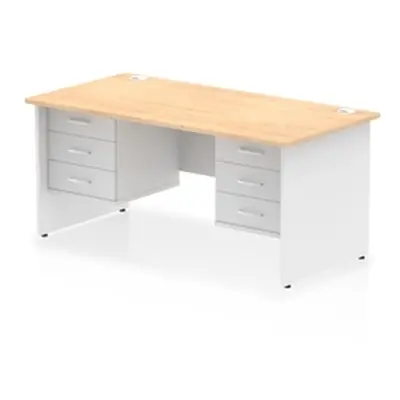 Impulse 1600x800 Desk Maple/White Panel End with 2x3 Drawer Fixed Ped