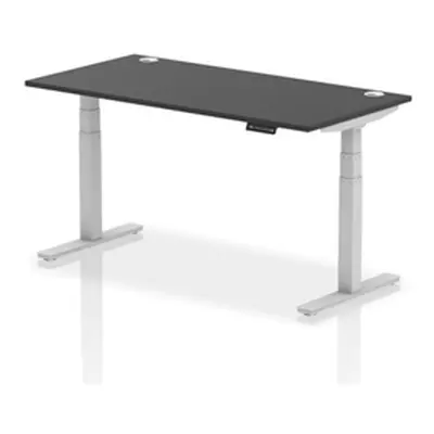 Air 1600x800mm Height Adjustable Desk Black Top Cable Ports Silver Leg