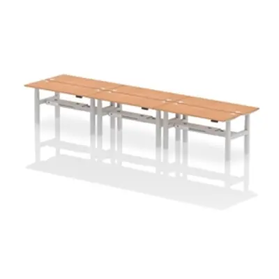 Air B2B 1600x600mm Height Adjustable 6P Bench Desk CP Oak/Silver