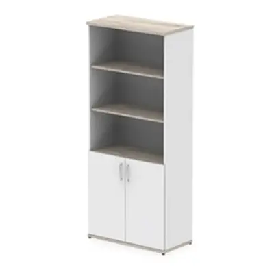 Impulse 2000mm Open Shelves Cupboard Grey Oak/White with White Doors