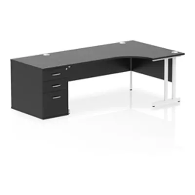 Impulse 1800 RH Crescent Desk Black/White Cantilever 800 Desk High Ped