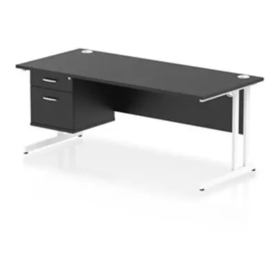 Impulse 1800x800 Desk Black/White Cantilever Leg 1x2 Drawer Fixed Ped