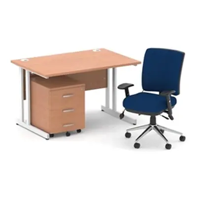 Impulse 1200 Desk Beech/White Cantilever 3 Dr Mobile Ped Blue Chair