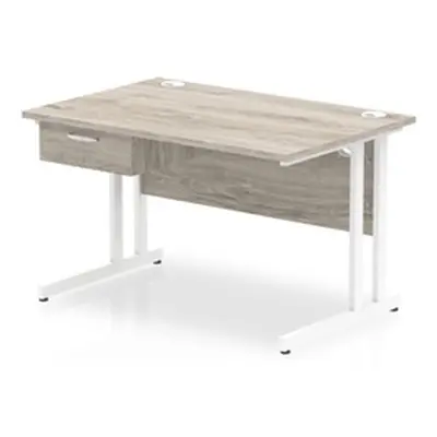 Impulse 1200x800 Desk Grey Oak/White Cantilever Leg 1 Drawer Fixed Ped