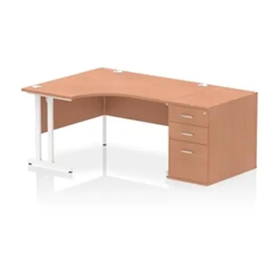 Impulse 1400 LH Crescent Desk Beech/White Cantilever 800 Desk High Ped