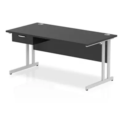 Impulse 1600x800 Desk Black/Silver Cantilever Leg 1x1 Drawer Fixed Ped