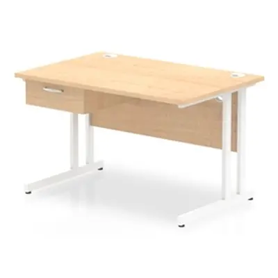 Impulse 1200x800 Desk Maple/White Cantilever Leg 1x1 Drawer Fixed Ped