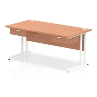 Impulse 1600x800 Desk Beech/White Cantilever Leg 2x1 Drawer Fixed Ped