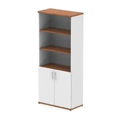 Impulse 2000mm Open Shelves Cupboard Walnut and White with White Doors