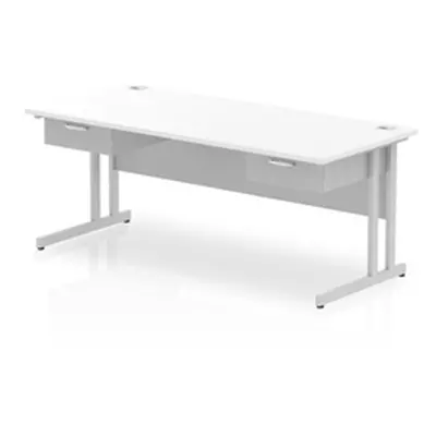 Impulse 1800x800 Desk Cantilever White/Silver 2x1 Drawer Fixed Ped